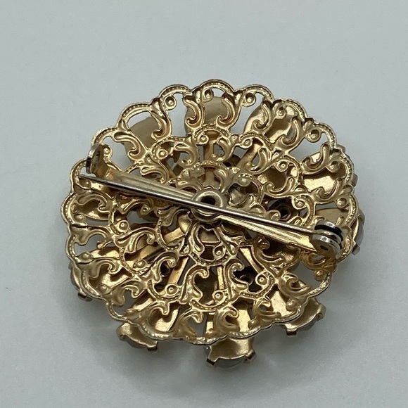 Vtg 1950s Jelly Belly Green Crystal Floral Brooch 1.5” - Picture 4 of 6